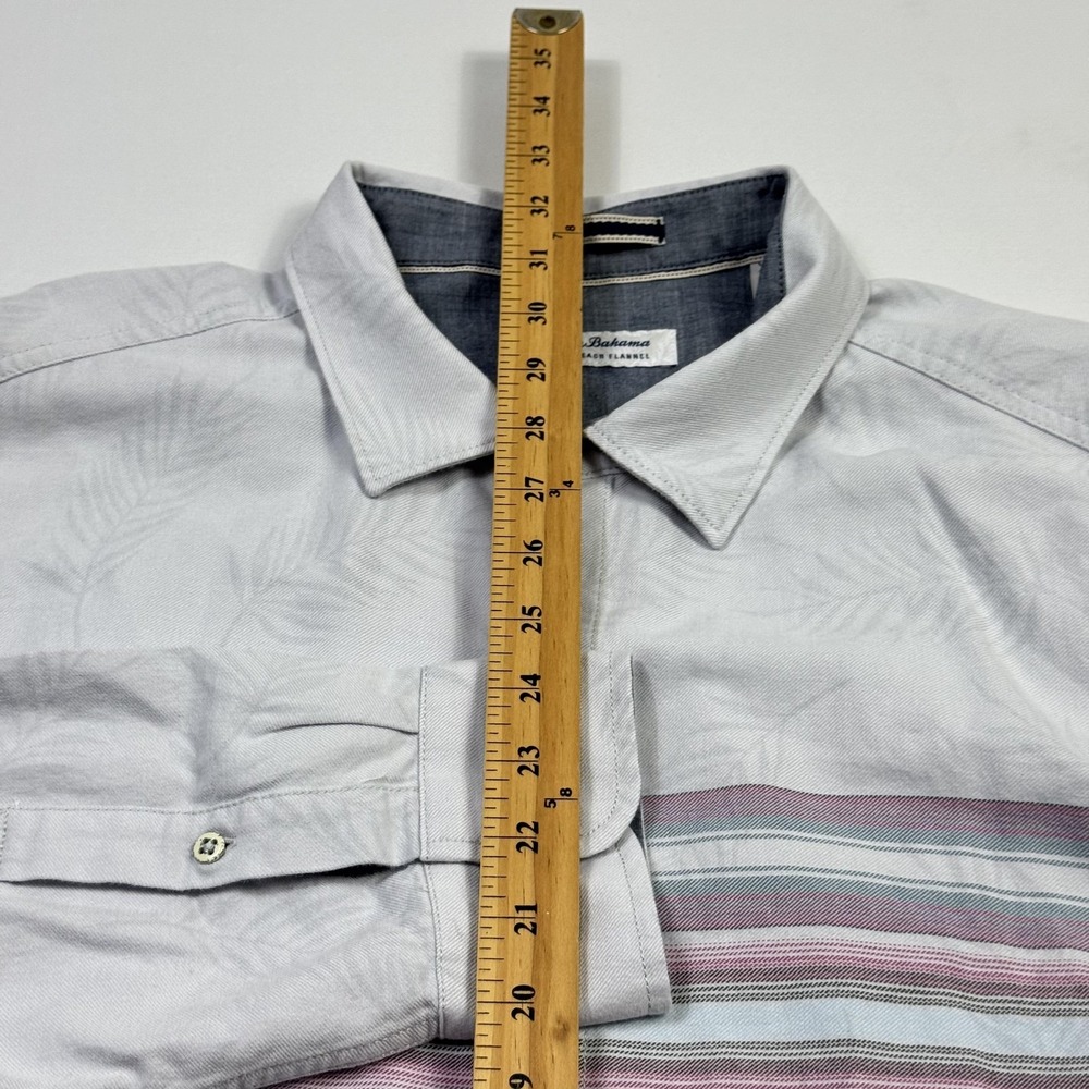 Tommy Bahama Canyon Beach Flannel Shirt Mens XL Gray Stripe Palm Button Front - Picture 7 of 12